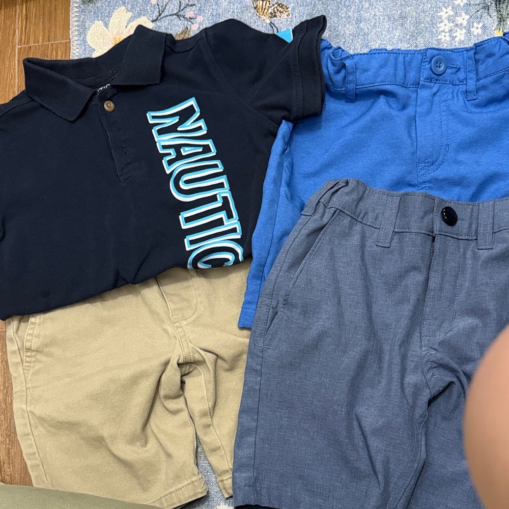 Nautica Navy Polo with Blue and Tan Shorts